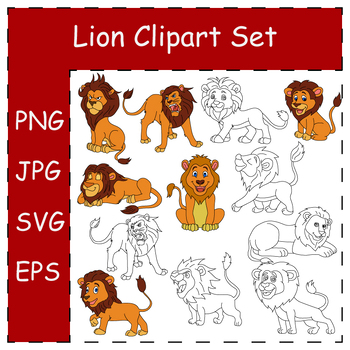 Preview of Kawaii Lion Clipart Set. Doodle Lions Clipart Collection | Commercial Use