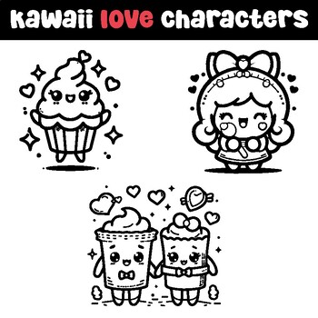 Preview of Kawaii Love Characters Valentine's Day coloring pages