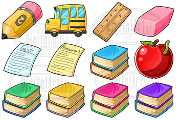 Kawaii school supplies clip art