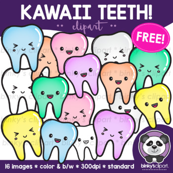 Preview of FREE Kawaii Teeth by Binky's Clipart | Dental