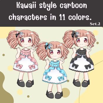 Preview of Kawaii style cartoon character clipart has 11 colors.
