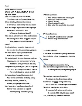 Preview of Keats- Ode on a Grecian Urn Worksheet