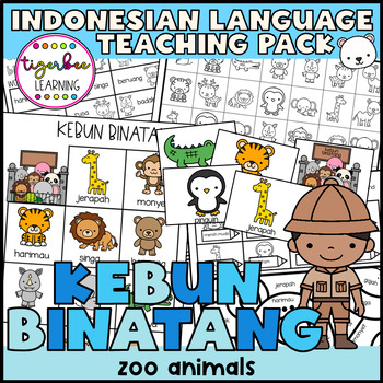 Preview of Kebun binatang Indonesian zoo animals teaching pack