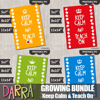 Preview of Keep Calm and Teach On Printable Classroom Poster, Teacher Gift, Bundle