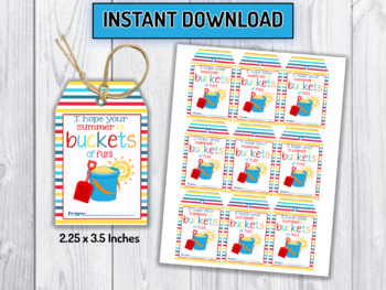 Preview of Buckets of Fun Gift Tags, Summer Beach Classmates Exchange Cards Ideas