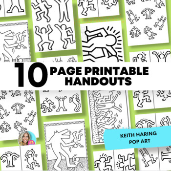 Preview of Keith Haring 10 page coloring sheet and handout