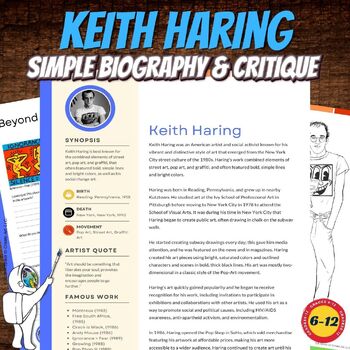 Keith Haring Biography Sheet, Critique, Coloring, Middle School Art History