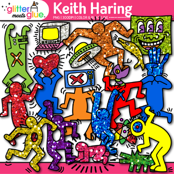 Preview of Keith Haring Clipart: 36 Pop Art Dancing Figures, Art History Clip Art PNG B&W