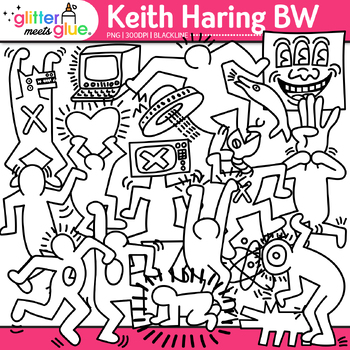 Preview of Keith Haring Clipart: 36 Pop Art Dancing Figures Clip Art, Black & White PNG