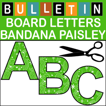Preview of Kelly Green Bandana Paisley Bulletin Board Letters Classroom Decor (A-Z a-z 0-9)