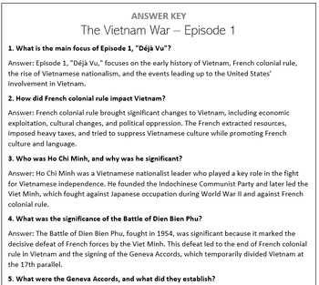 Preview of Ken Burns - The Vietnam War (2017) COMPLETE QUESTION SET