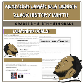 Preview of Kendrick Lamar ELA Lesson, Black History Month, Middle School, Digital & Print