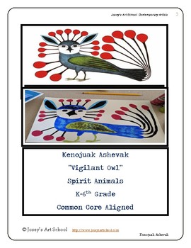 Preview of Kenojuak Ashevak Art lesson Owl Spirit 1st 2nd 3rd 4th Writing Activity
