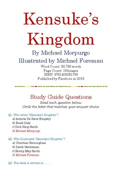 Preview of Kensuke’s Kingdom by Michael Morpurgo; Multiple-Choice Study Guide Quiz w/Answer