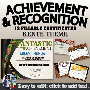 Preview of Achievement/Recognition Certificates Set Kente Theme
