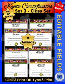 Preview of Kente Certificates Set 3 - Class Pack - Set of 8 - Editable