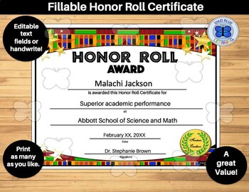 Kente Honor Roll Certificate 1 - Editable by Diazi Blue Learning