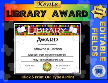 Preview of Kente Library Certificate - Editable