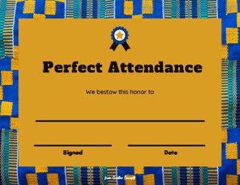Preview of Kente Pattern Perfect Attendance Certificate