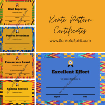 Preview of Kente Pattern Reward Certificate Pack