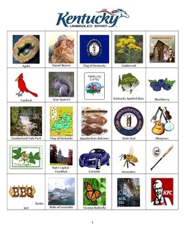 Preview of Kentucky Bingo:  State Symbols and Popular Sites