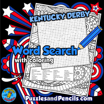 Preview of Kentucky Derby Word Search Puzzle Activity Page with Coloring | Kentucky History