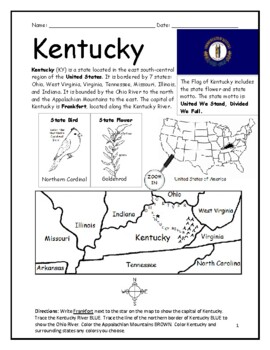 Preview of Kentucky Introductory Geography Worksheet