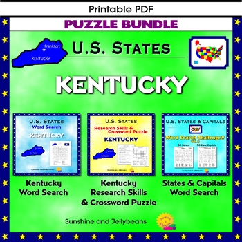 Kentucky Puzzle BUNDLE Word Search Crossword Activities U S States