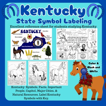 Preview of Kentucky State Symbols Labeling Reference Sheet Horse Coloring Sheet Derby