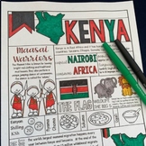Kenya Graphic Organizer & Coloring Pages - One Pager for A