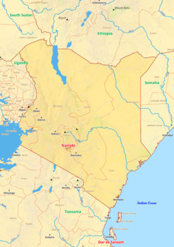 Preview of Kenya  map with cities township counties rivers roads labeled