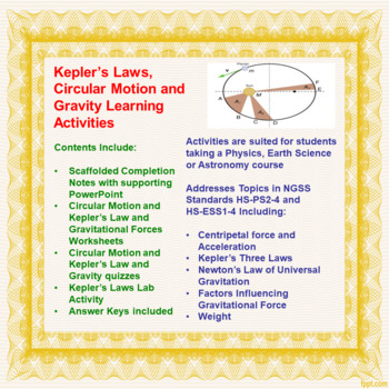Preview of Kepler's Laws, Circular Motion and Gravity Learning Activities