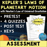 Kepler's Laws and Gravity Assessments - Pretest, Quizzes, 