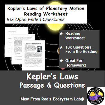 Preview of Kepler's Laws and Planetary Motion Reading Worksheet **Editable**