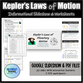Preview of Kepler's Laws of Planetary Motion Astronomy Worksheet and Lesson Slideshow