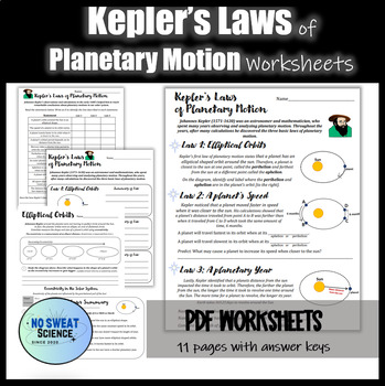 Preview of Kepler's Laws of Planetary Motion Astronomy Solar System Worksheet and Notes