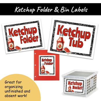 Preview of Ketchup Folder and Bin Labels | Late and Missing Work Classroom Management