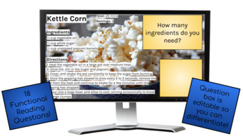 Preview of Kettle Corn Recipe-A Functional Reading Activity