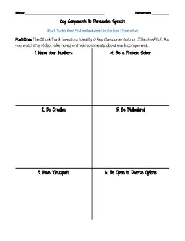 Preview of Key Components to Persuasive Speech - SHARK TANK