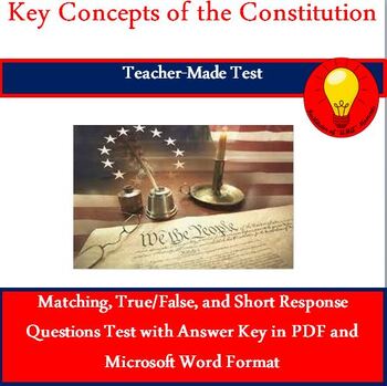 Preview of Key Concepts of the Constitution Test (Answer Key Included)