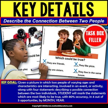 Preview of Key Details and Supporting Details with Pictures Task Box Filler for Autism
