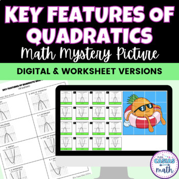 Preview of Key Features Characteristics of Quadratic Graphs Parabolas Math Mystery Picture 