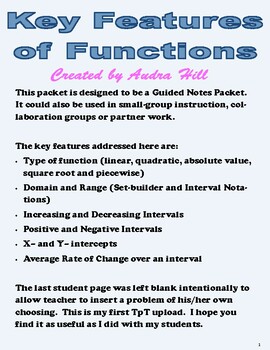 Preview of Key Features of Functions (Guided Notes Packet)