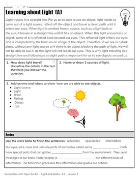 Preview of Key Ideas Review #1 Light & Matter (Aligned to OpenSciEd 6.1)