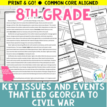 Preview of Key Issues and Events of Civil War in Georgia Reading Passage (SS8H5,SS8H5a) GSE