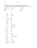 Key - Medical Terminology Homework or In-Class Activity