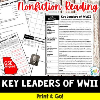 Preview of Key People of WWII Reading & Writing Activity SS5H4, SS5H4d GSE & CCSS aligned