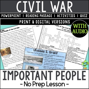 Preview of Key People of the US Civil War Lesson - Reading Activity - Passage - PPT - Quiz