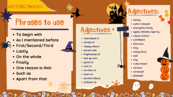 Preview of Key Phrases and Adjectives for Writings PET exam