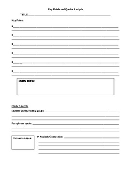 Informational Texts: Key Points and Quote Analysis Organizer by Edu Ray